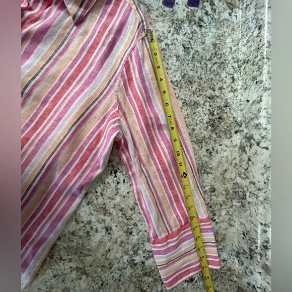 Chicos 100% Linen Striped Button Up Blouse Top Size M - Picture 11 of 11